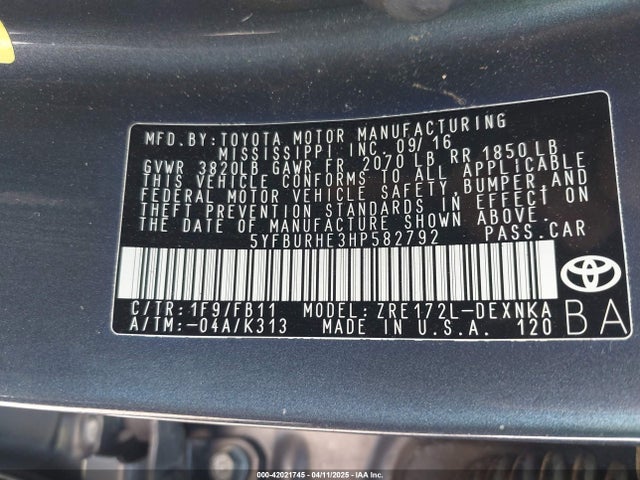 Toyota COROLLA LE 2017 5YFBURHE3HP582792 Image 9