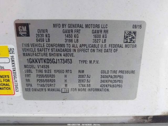 1GKKVTKD5GJ173453 GMC Acadia Denali