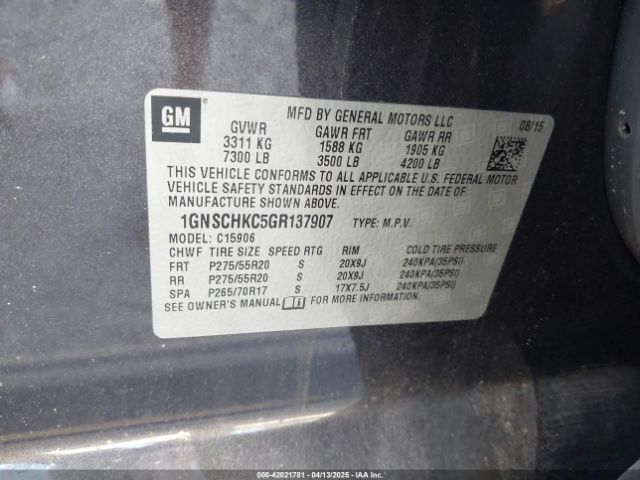 2016 CHEVROLET SUBURBAN 1GNSCHKC5GR137907 Photo 8