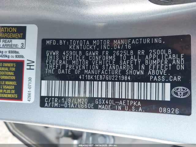 4T1BK1EB7GU221984 Toyota AVALON LIMITED