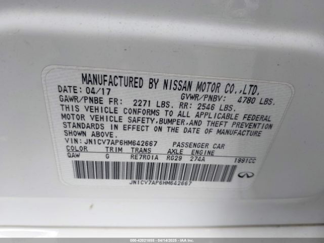 JN1CV7AP6HM642667 Infiniti Q50 2.0t Base