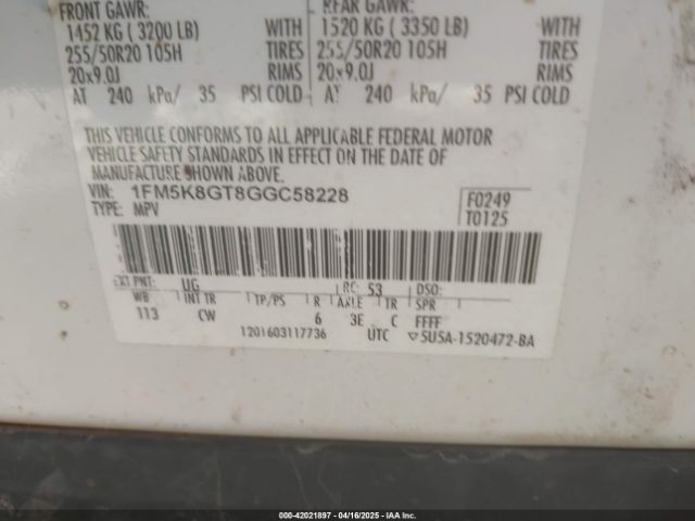 1FM5K8GT8GGC58228 Ford EXPLORER SPORT