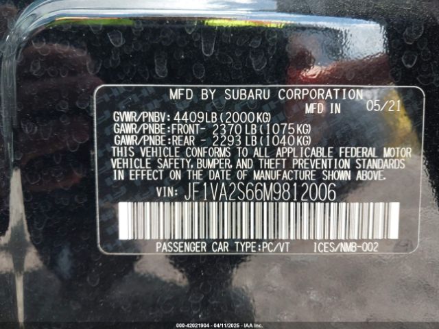 JF1VA2S66M9812006 Subaru Wrx Sti