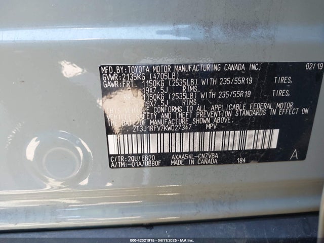 2T3J1RFV7KW027347 Toyota Rav4 Adventure