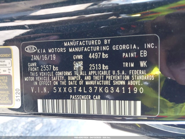 5XXGT4L37KG341190 KIA Optima Lx