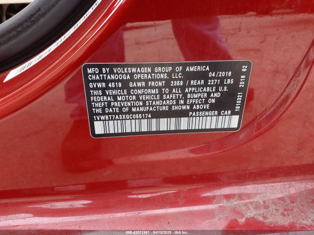 1VWBT7A3XGC055174 Volkswagen Passat 1.8t Se