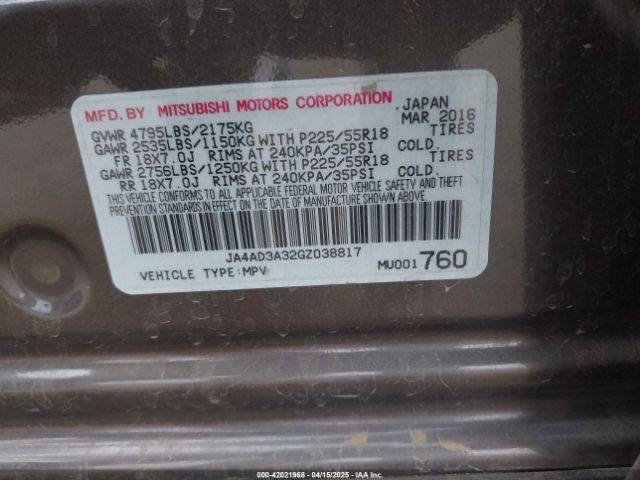 JA4AD3A32GZ038817 Mitsubishi Outlander Sel