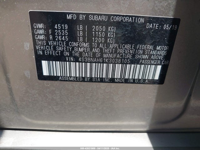4S3BNAH61K3038105 Subaru Legacy 2.5i Premium
