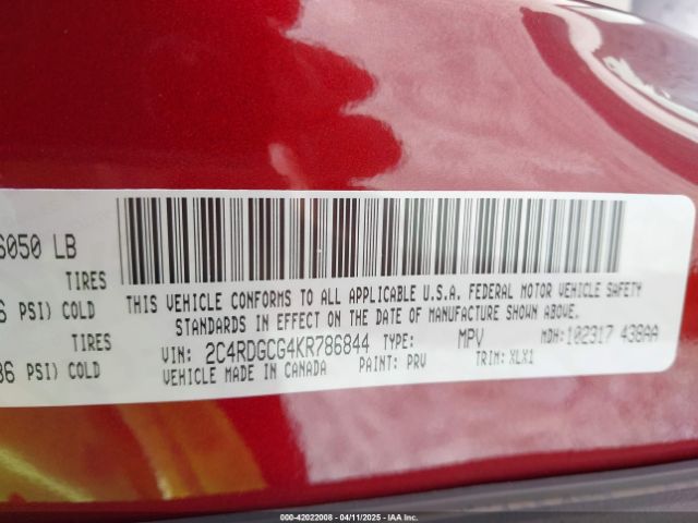 2C4RDGCG4KR786844 Dodge Grand Caravan Sxt