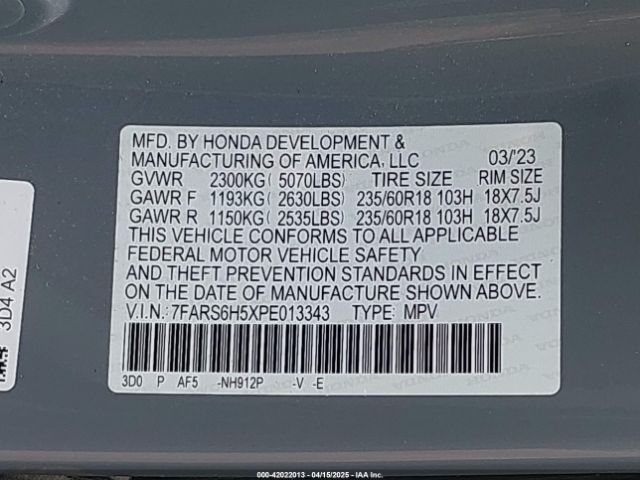 7FARS6H5XPE013343 Honda Cr-v Hybrid Sport