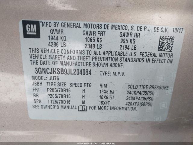 3GNCJKSB9JL204084 Chevrolet TRAX LS