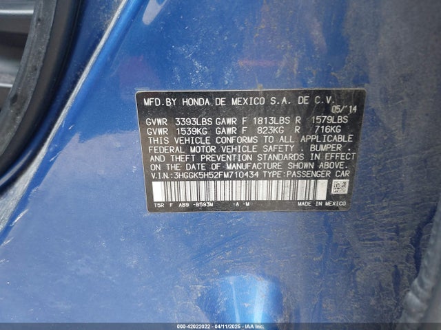 3HGGK5H52FM710434 Honda FIT LX