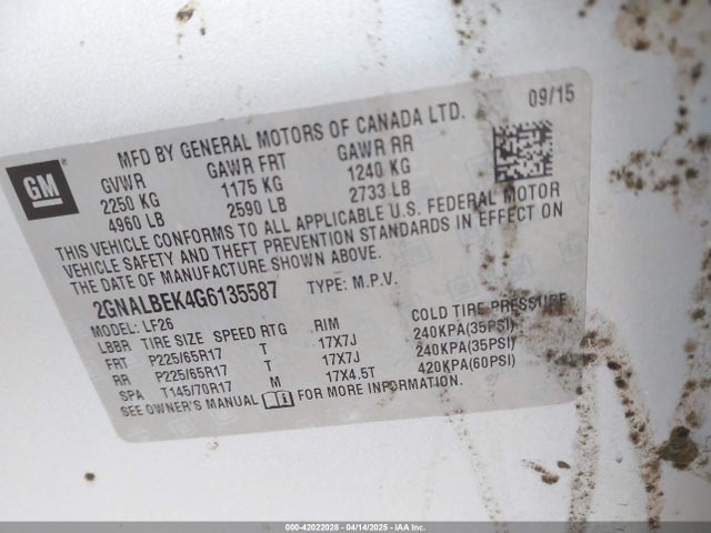2GNALBEK4G6135587 Chevrolet EQUINOX LS