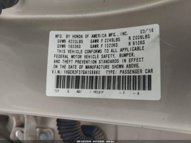 1HGCR2F37GA159880 Honda ACCORD LX