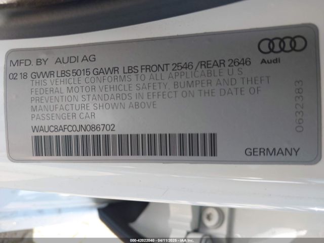 2018 AUDI A6 WAUC8AFC0JN086702 Photo 8