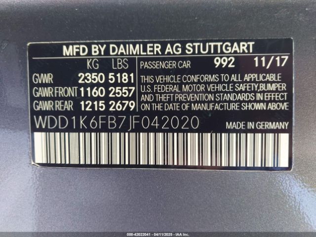 WDD1K6FB7JF042020 Mercedes-Benz m276
