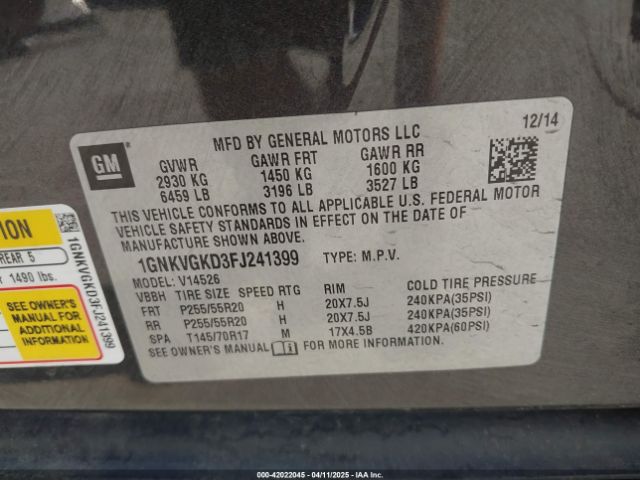 1GNKVGKD3FJ241399 Chevrolet Traverse 1lt