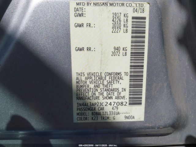 1N4AL3AP2JC247082 Nissan Altima 2.5 Sv