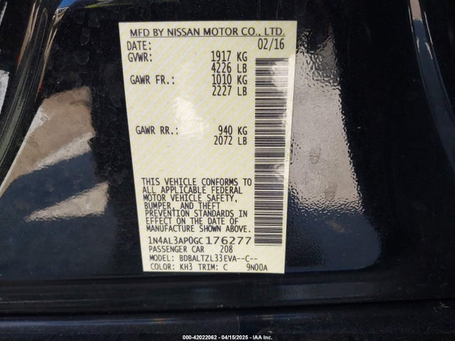 1N4AL3AP0GC176277 Nissan Altima 2.5 Sl