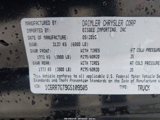 1C6RR7GT9GS109505 RAM 1500 Slt