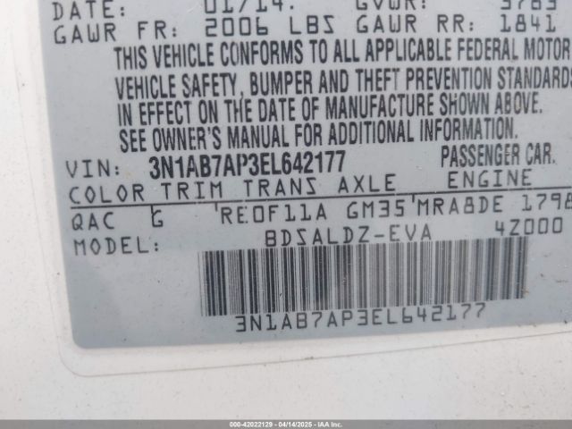 3N1AB7AP3EL642177 Nissan Sentra Fe+ S/fe+ Sv/s/sl/sr/sv