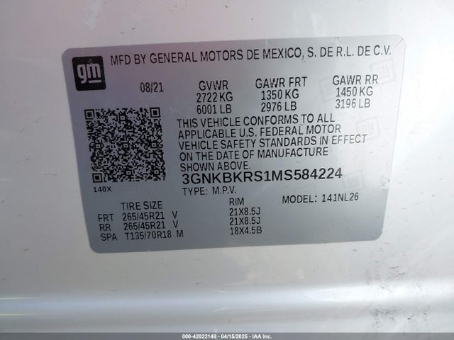 3GNKBKRS1MS584224 Chevrolet Blazer Awd Rs