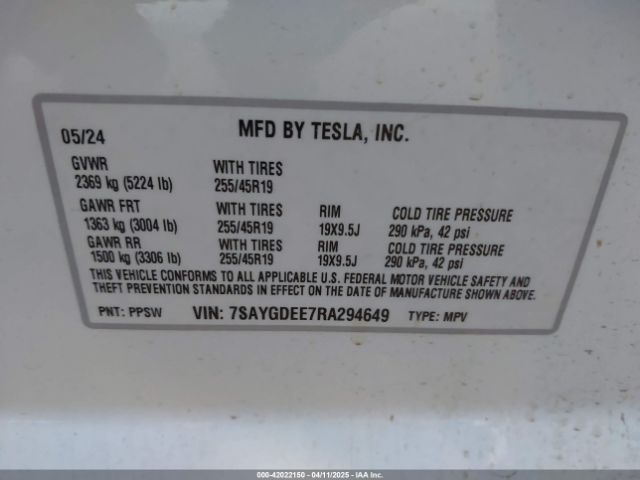7SAYGDEE7RA294649 Tesla Model Y