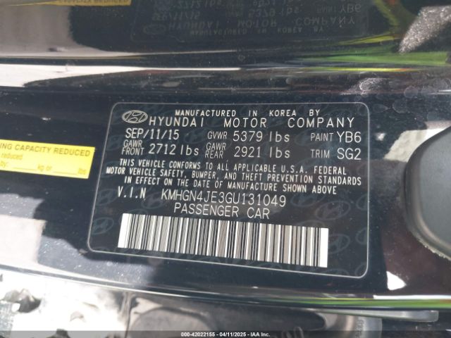 KMHGN4JE3GU131049 Hyundai Genesis 3.8