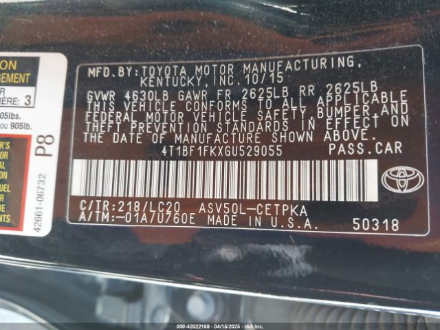 4T1BF1FKXGU529055 Toyota CAMRY XSE