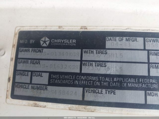 1983 DODGE D-SERIES 1B7GD14T1DS468424 Photo 8