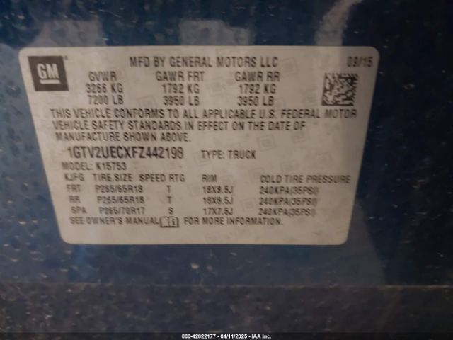 1GTV2UECXFZ442198 GMC Sierra 1500 Sle