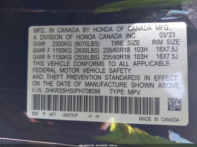 2HKRS5H50PH708096 Honda Cr-v Hybrid Sport