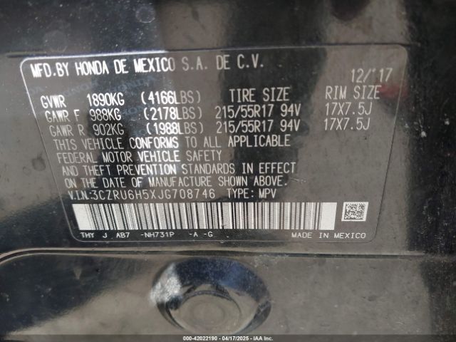 3CZRU6H5XJG708746 Honda HR-V EX