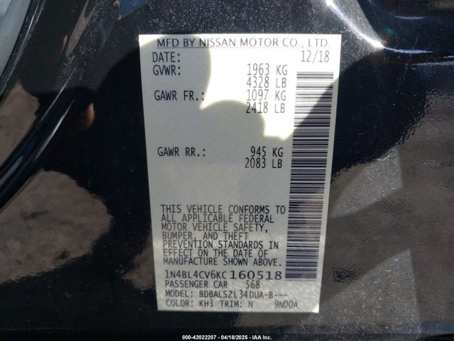 1N4BL4CV6KC160518 Nissan Altima 2.5 Sr