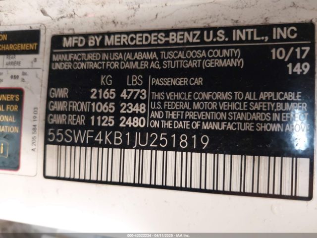 55SWF4KB1JU251819 Mercedes-Benz C 300 4matic