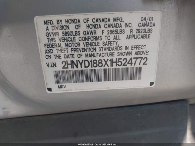 2001 ACURA MDX 2HNYD188X1H524772 Photo 8