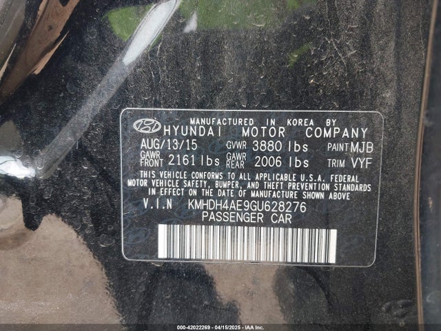 KMHDH4AE9GU628276 Hyundai ELANTRA SE