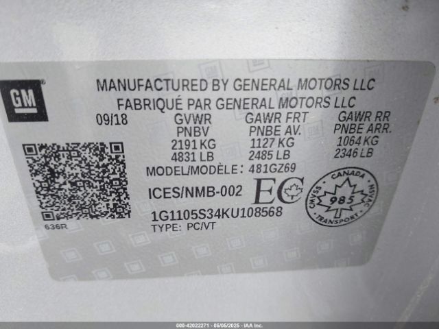 1G1105S34KU108568 Chevrolet Impala Premier