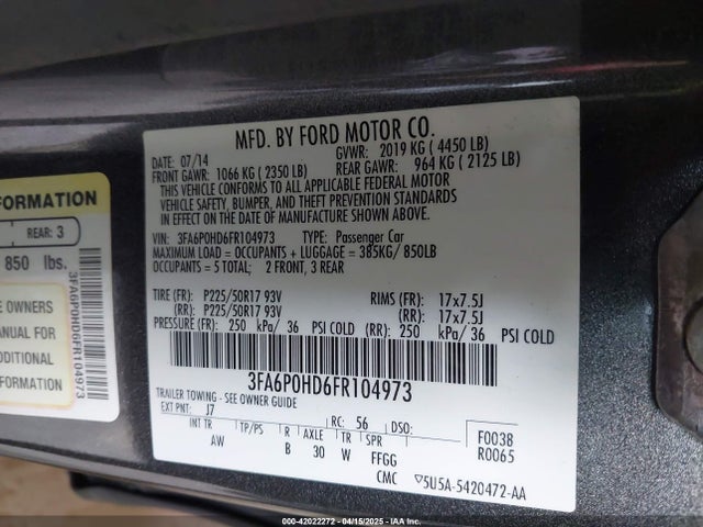 3FA6P0HD6FR104973 Ford FUSION SE