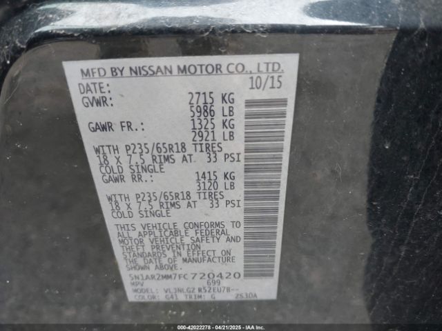 5N1AR2MM7FC720420 Nissan Pathfinder Sl