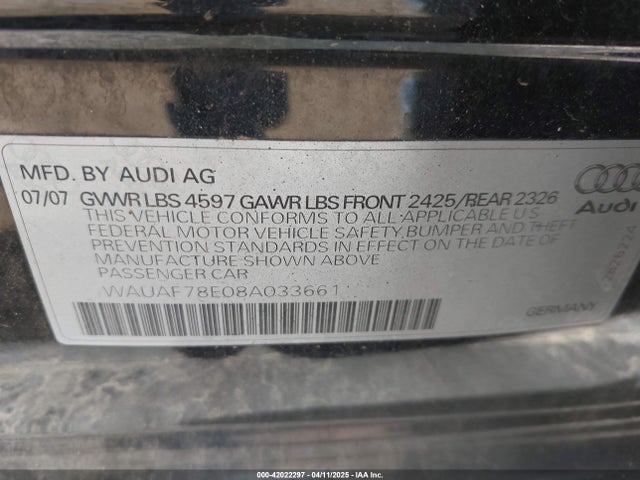 2008 AUDI A4 WAUAF78E08A033661 Photo 8