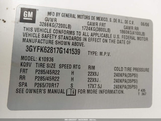 2007 CADILLAC ESCALADE EXT 3GYFK62817G141539 Photo 8