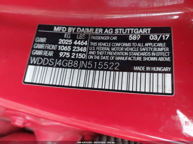 WDDSJ4GB8JN515522 Mercedes-Benz CLA 250 4MATIC