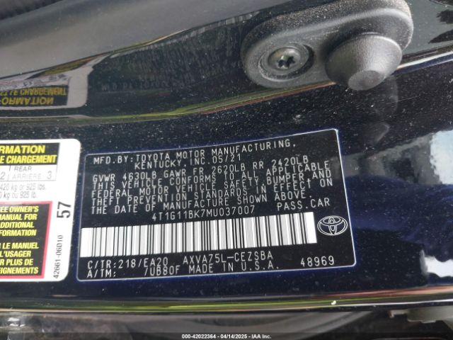 4T1G11BK7MU037007 Toyota Camry Se Awd