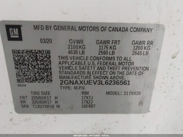 2020 CHEVROLET EQUINOX 2GNAXUEV3L6236561 Photo 8