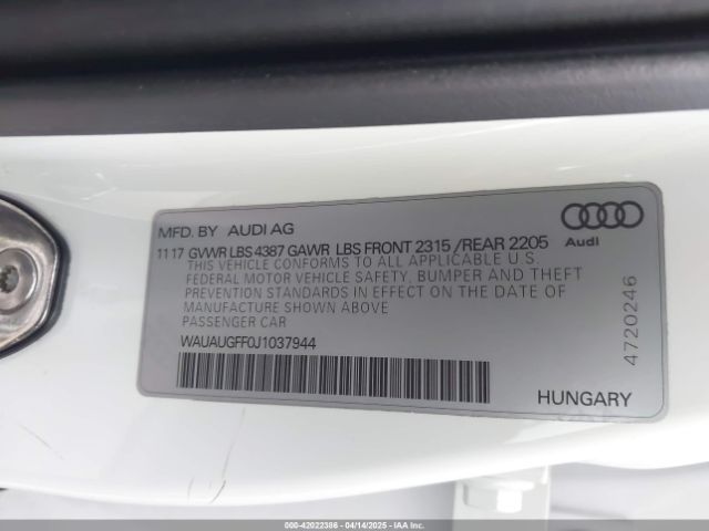WAUAUGFF0J1037944 Audi A3 2.0t Premium/2.0t Tech Premium