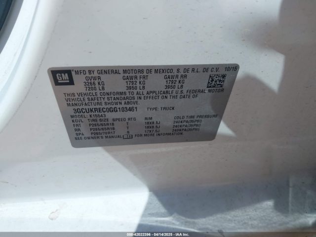 3GCUKREC0GG103461 Chevrolet Silverado 1500 2lt