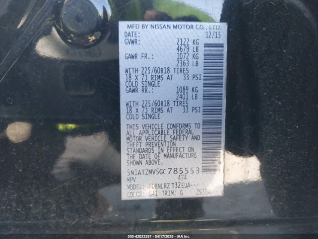 5N1AT2MV5GC785553 Nissan Rogue Sl