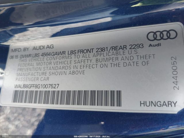 WAUB8GFF8G1007527 Audi A3 2.0t Premium