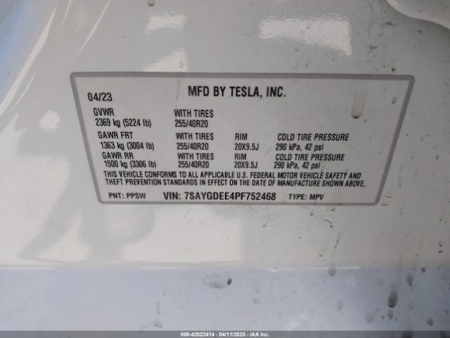 2023 TESLA MODEL Y 7SAYGDEE4PF752468 Photo 8